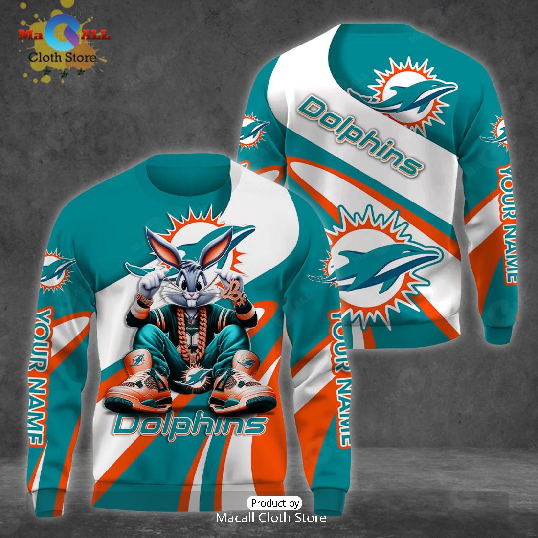 Custom Name Miami Dolphins Bugs Bunny Sport Clothing 3D Hoodie And Pants