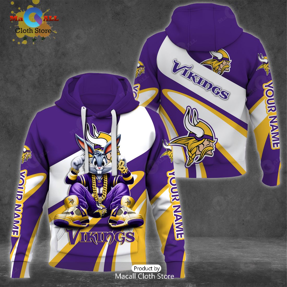 Custom Name Minnesota Vikings Bugs Bunny Sport Clothing 3D Hoodie And Pants