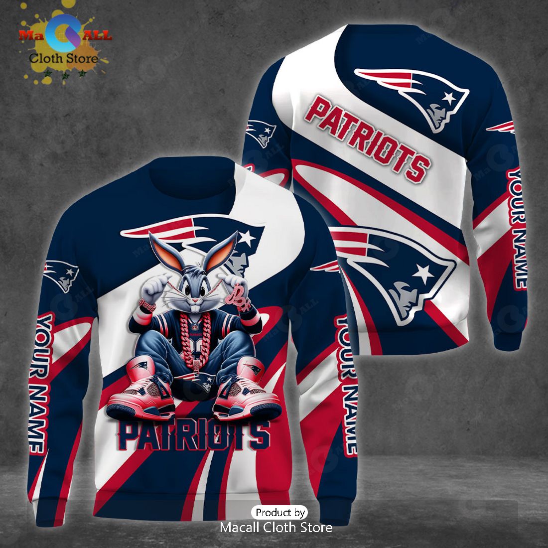 Custom Name New England Patriots Bugs Bunny Sport Clothing 3D Hoodie And Pants