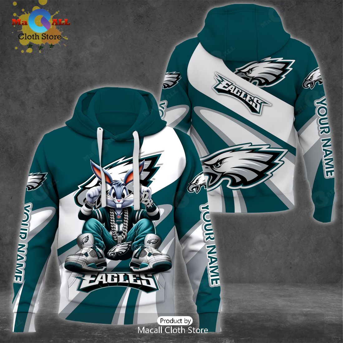 Custom Name Philadelphia Eagles Bugs Bunny Sport Clothing 3D Hoodie And Pants