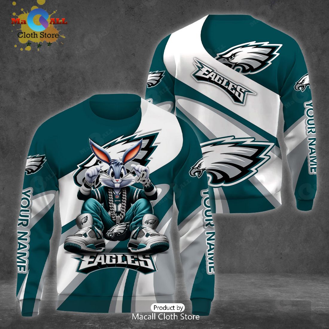 Custom Name Philadelphia Eagles Bugs Bunny Sport Clothing 3D Hoodie And Pants