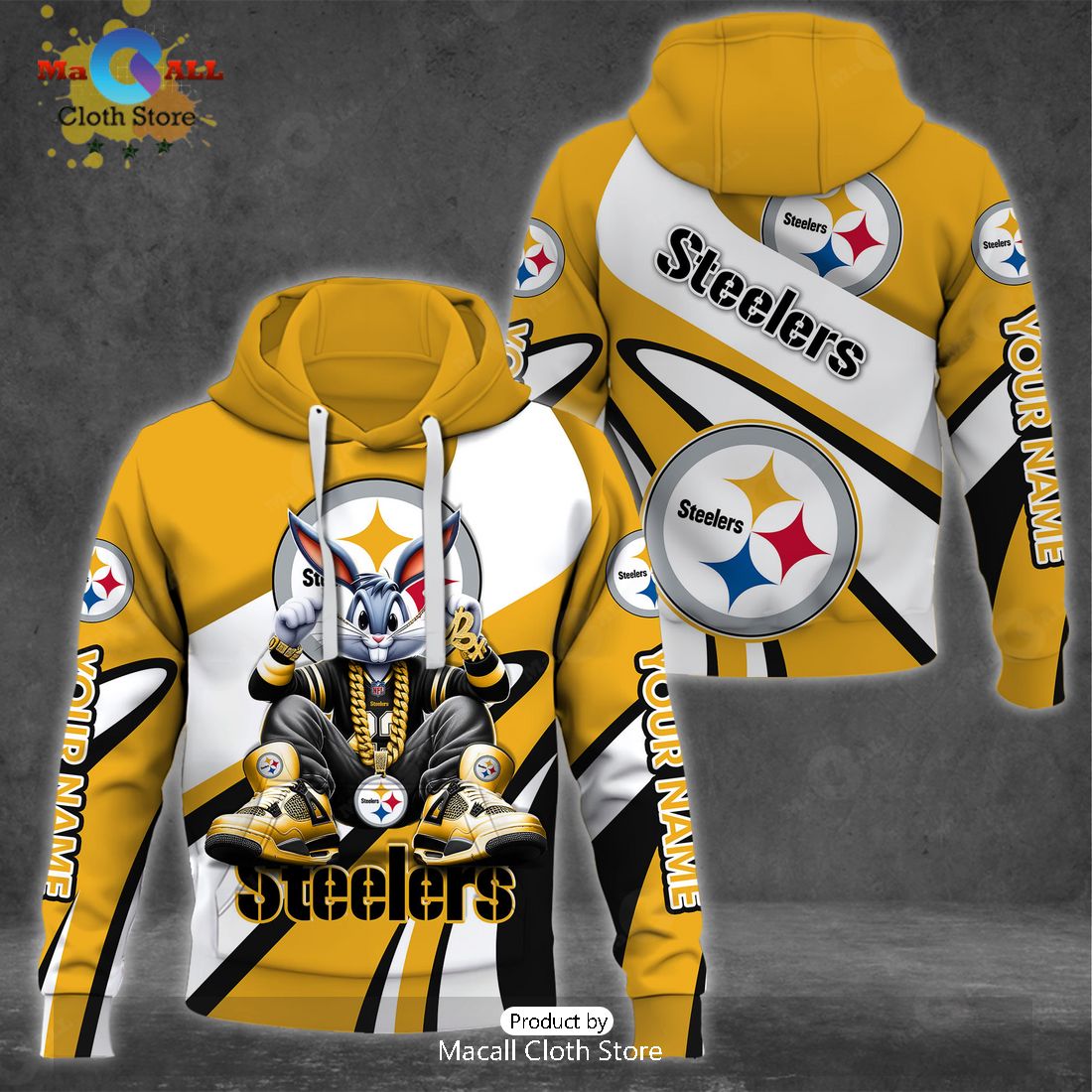 Custom Name Pittsburgh Steelers Bugs Bunny Sport Clothing 3D Hoodie And Pants