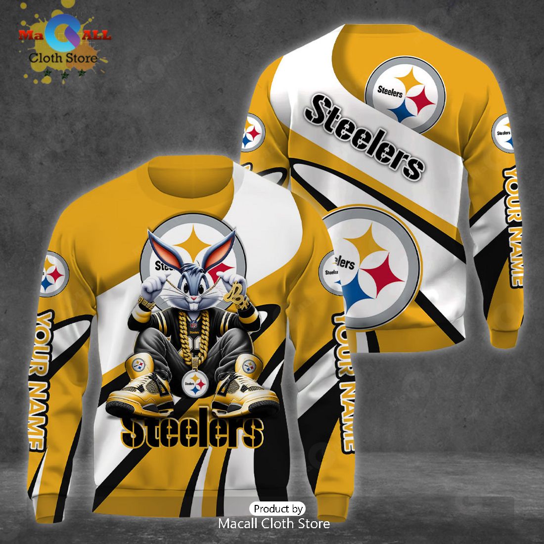 Custom Name Pittsburgh Steelers Bugs Bunny Sport Clothing 3D Hoodie And Pants