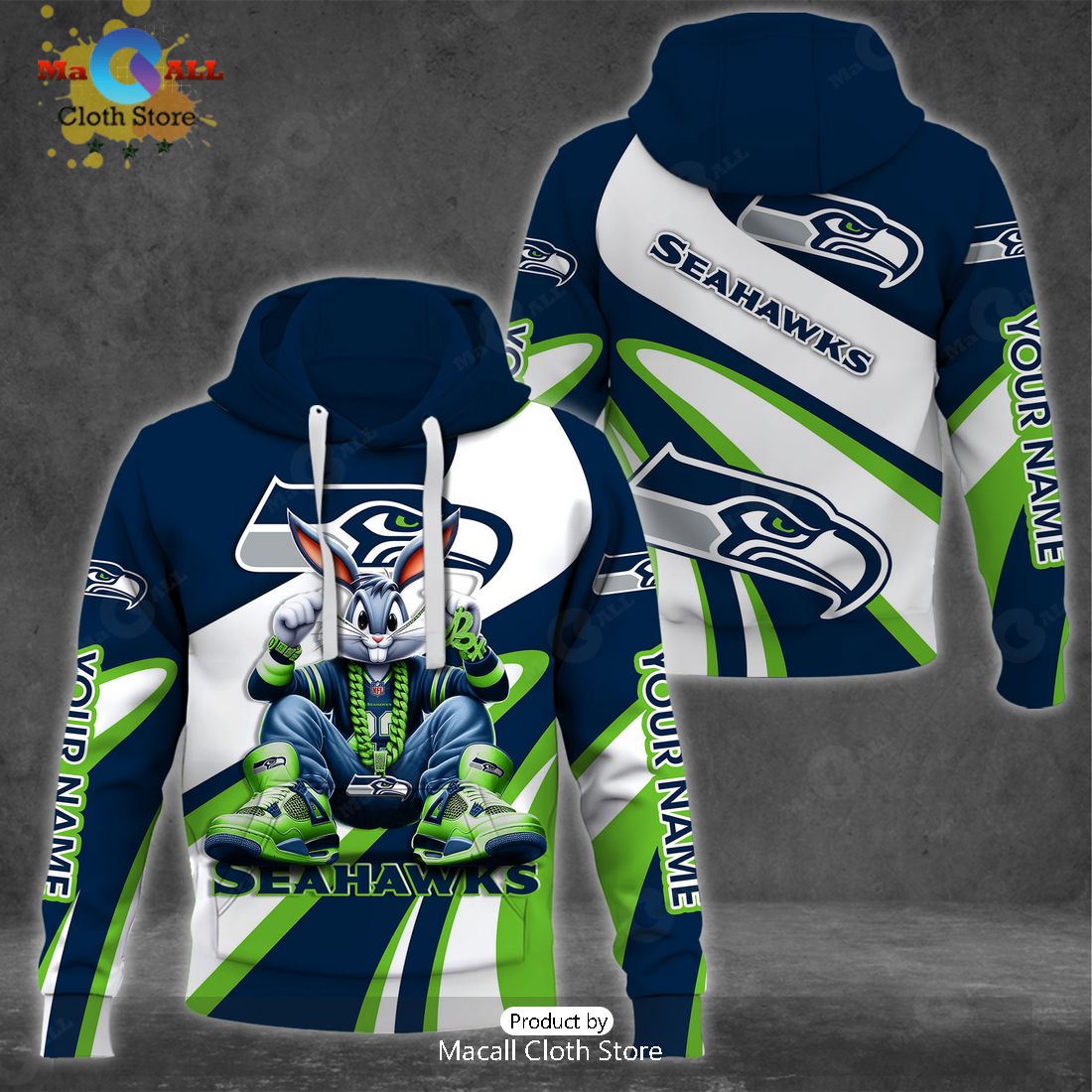 Custom Name Seattle Seahawks Bugs Bunny Sport Clothing 3D Hoodie And Pants