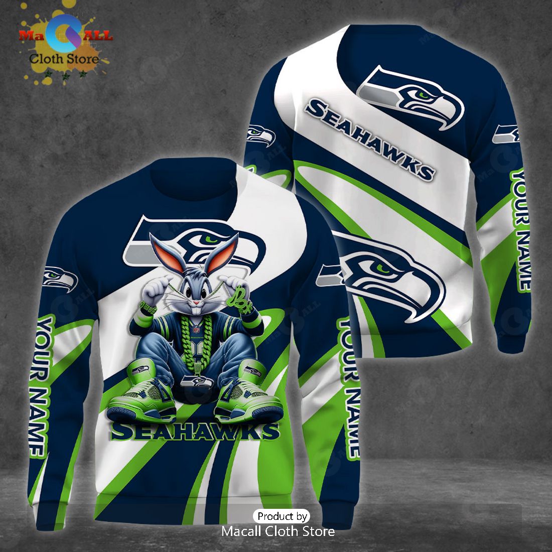 Custom Name Seattle Seahawks Bugs Bunny Sport Clothing 3D Hoodie And Pants
