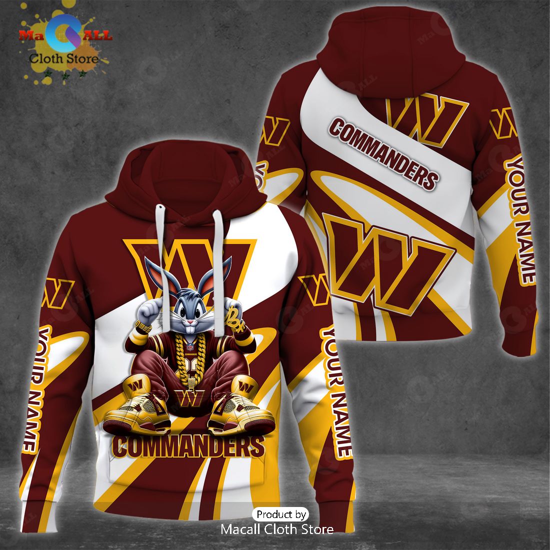 Custom Name Washington Commanders Bugs Bunny Sport Clothing 3D Hoodie And Pants