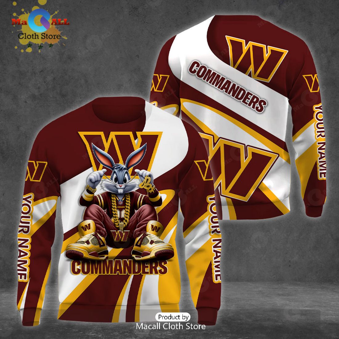 Custom Name Washington Commanders Bugs Bunny Sport Clothing 3D Hoodie And Pants