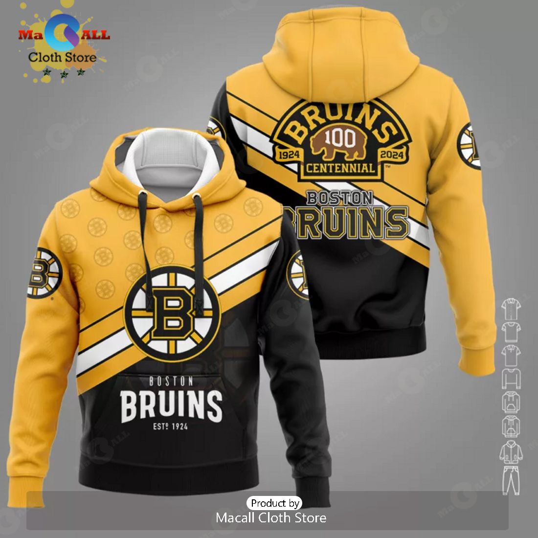 100 Years Memories Centennial Boston Bruins Mix Black Gold Hoodie 3D Limited