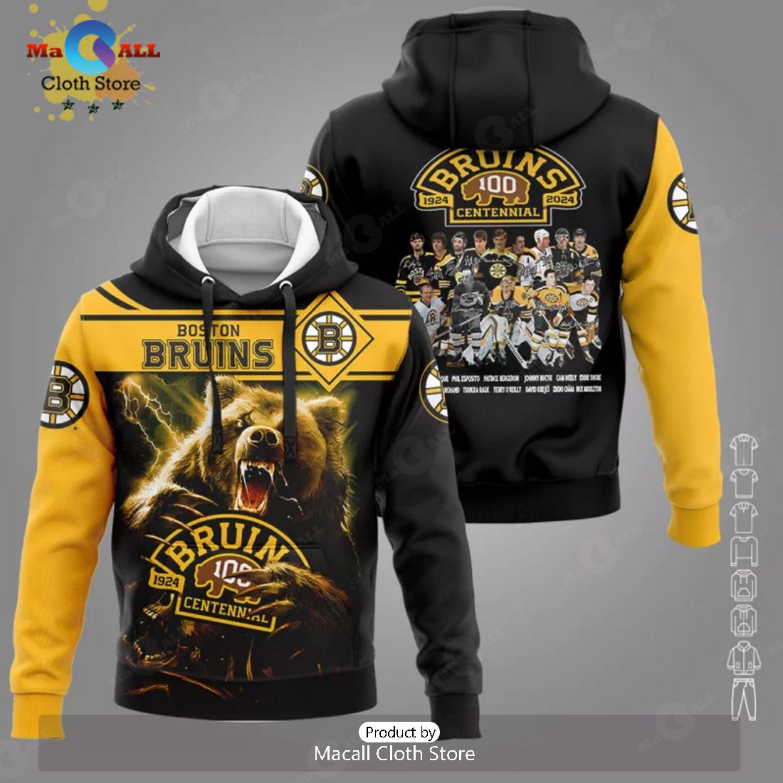 Boston Bruins 100th Years Anniversary Sports Logo Black Apparels Hoodie 3D Limited