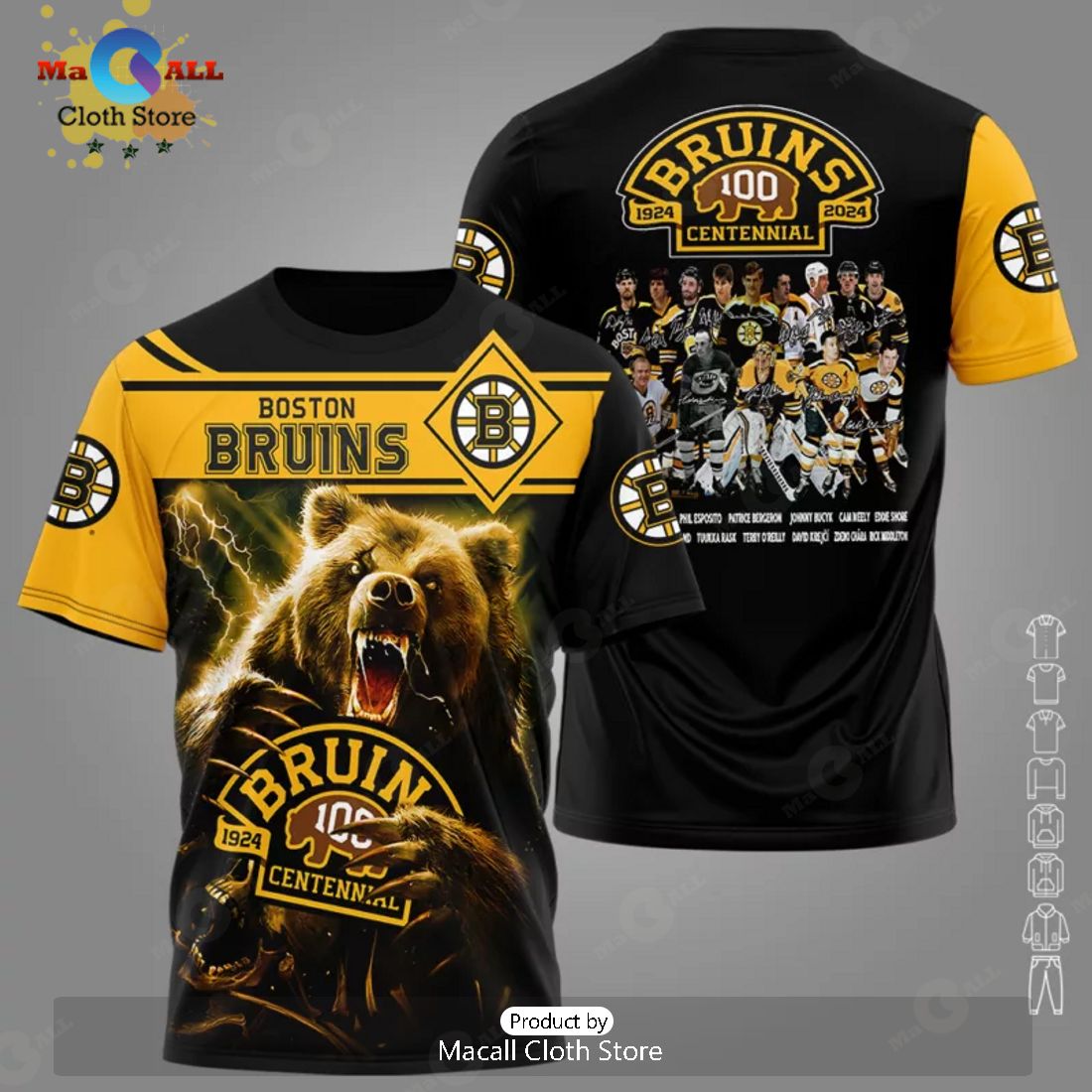 Boston Bruins 100th Years Anniversary Sports Logo Black Apparels Hoodie 3D Limited