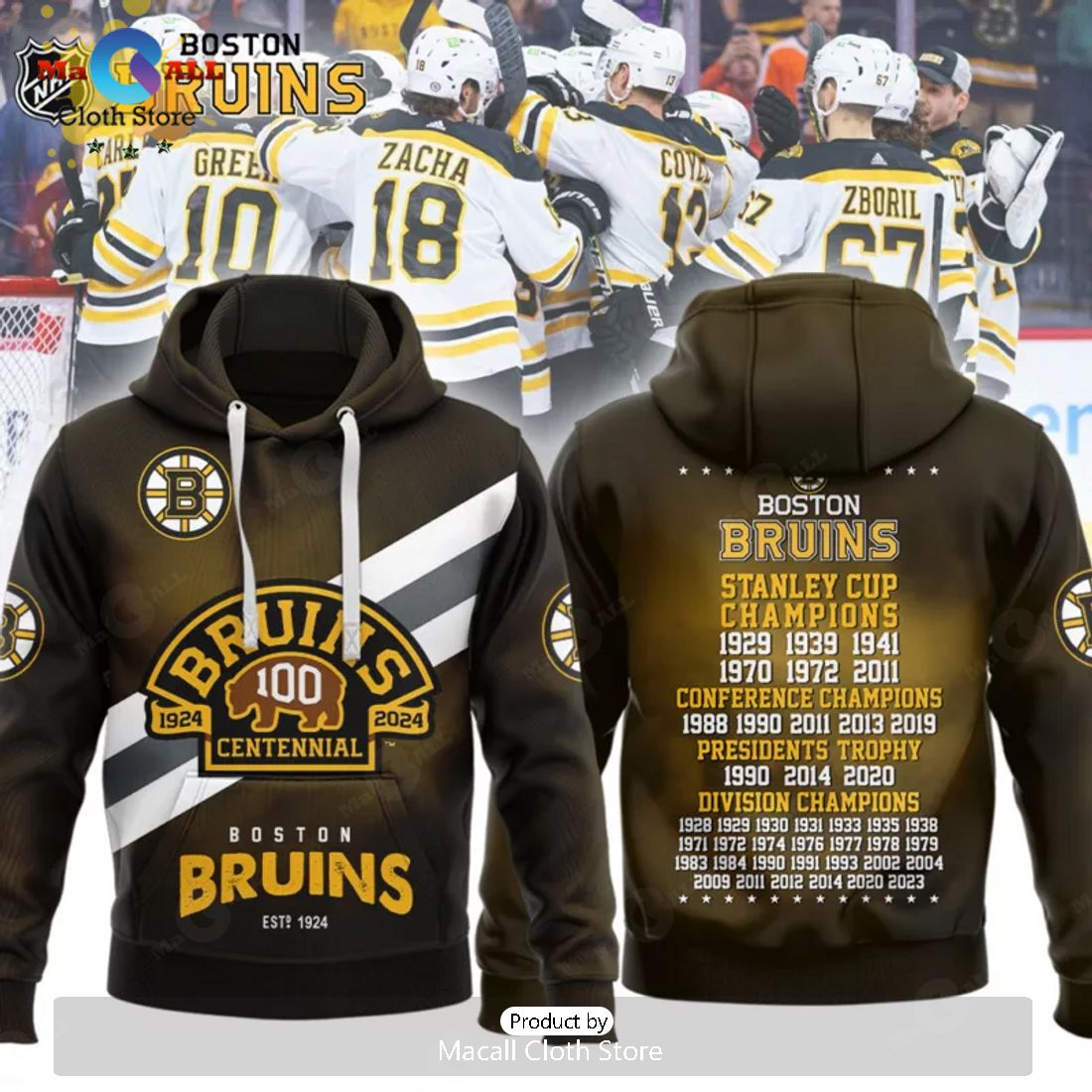 Boston Bruins Celebrating 100 Years Of Boston Bruins Hockey Black Apparels Hoodie 3D
