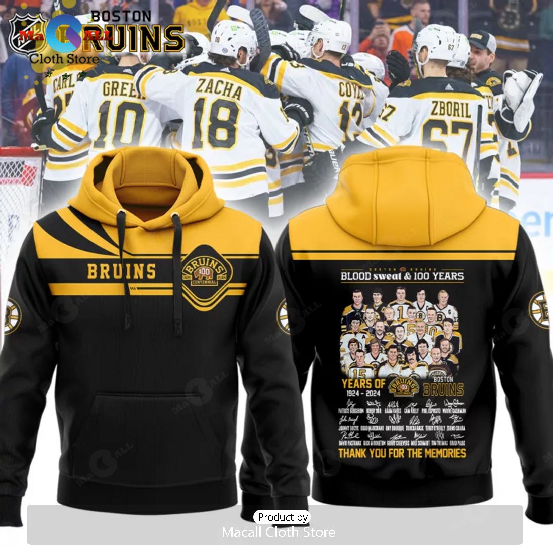 Boston Bruins Celebrating 100 Years Of Boston Bruins Hockey Memories Black Hoodie 3D