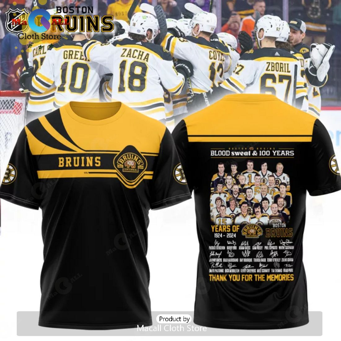 Boston Bruins Celebrating 100 Years Of Boston Bruins Hockey Memories Black Hoodie 3D