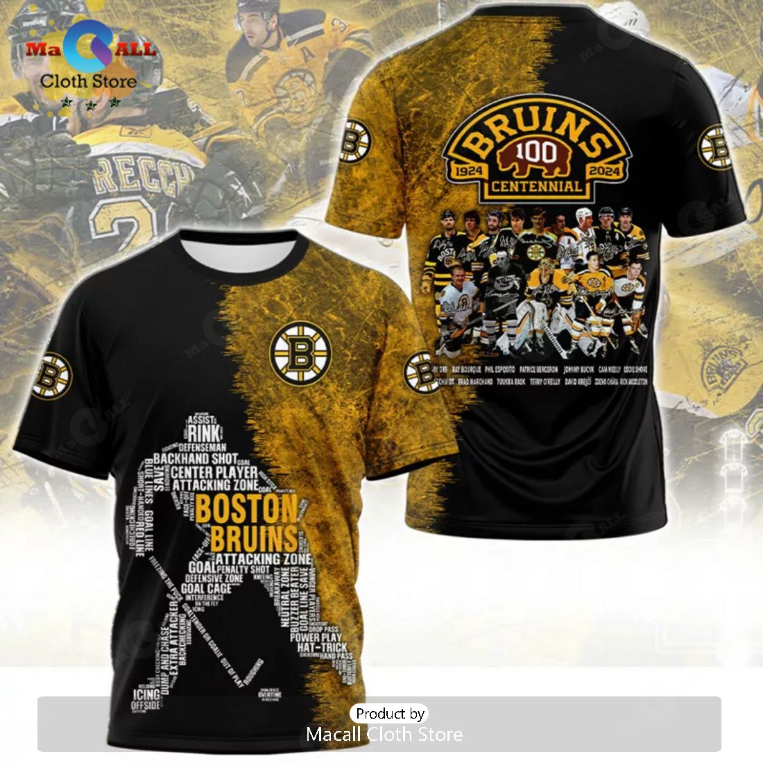 Celebrating 100 Years Of Boston Bruins Hockey Player Logo Black Apparels Hoodie 3D