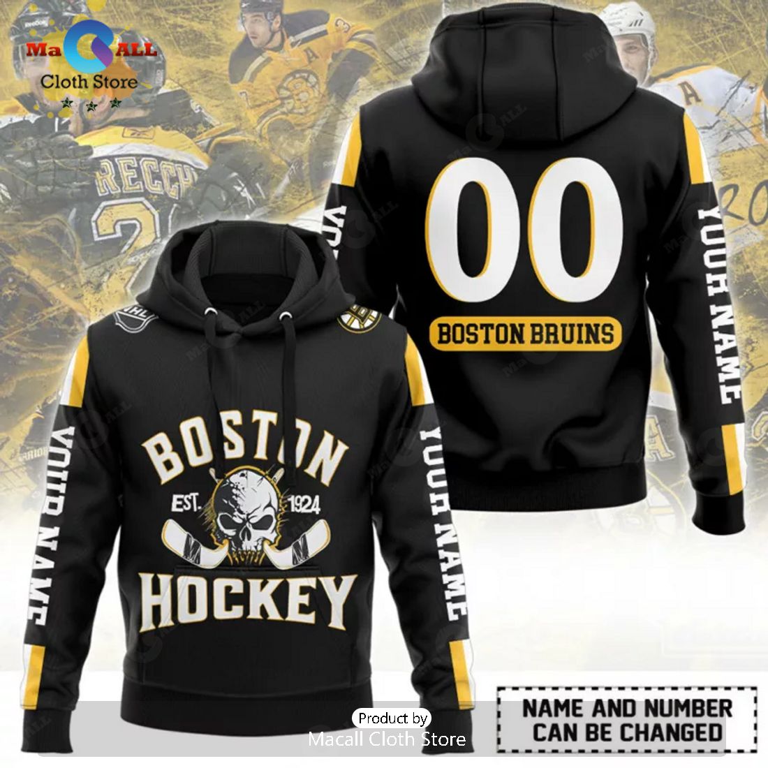 Limited Boston Bruins Custom Name And Number Hockey Black Hoodie 3D Limited Boston Bruins Custom Name And Number Hockey Black Hoodie 3D