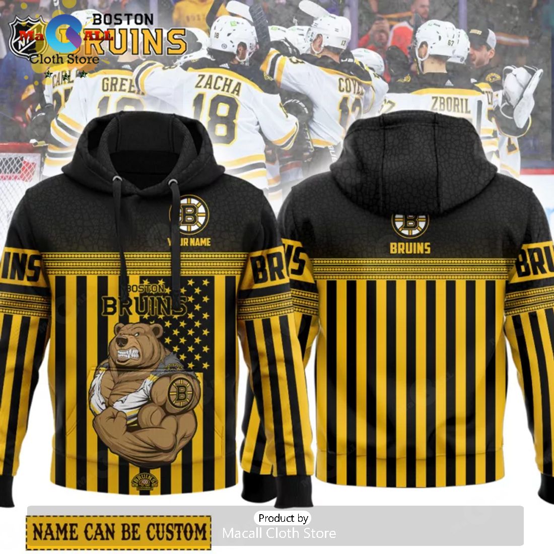Limited Boston Bruins NHL Custom Name Vertical Line Style Hoodie 3D