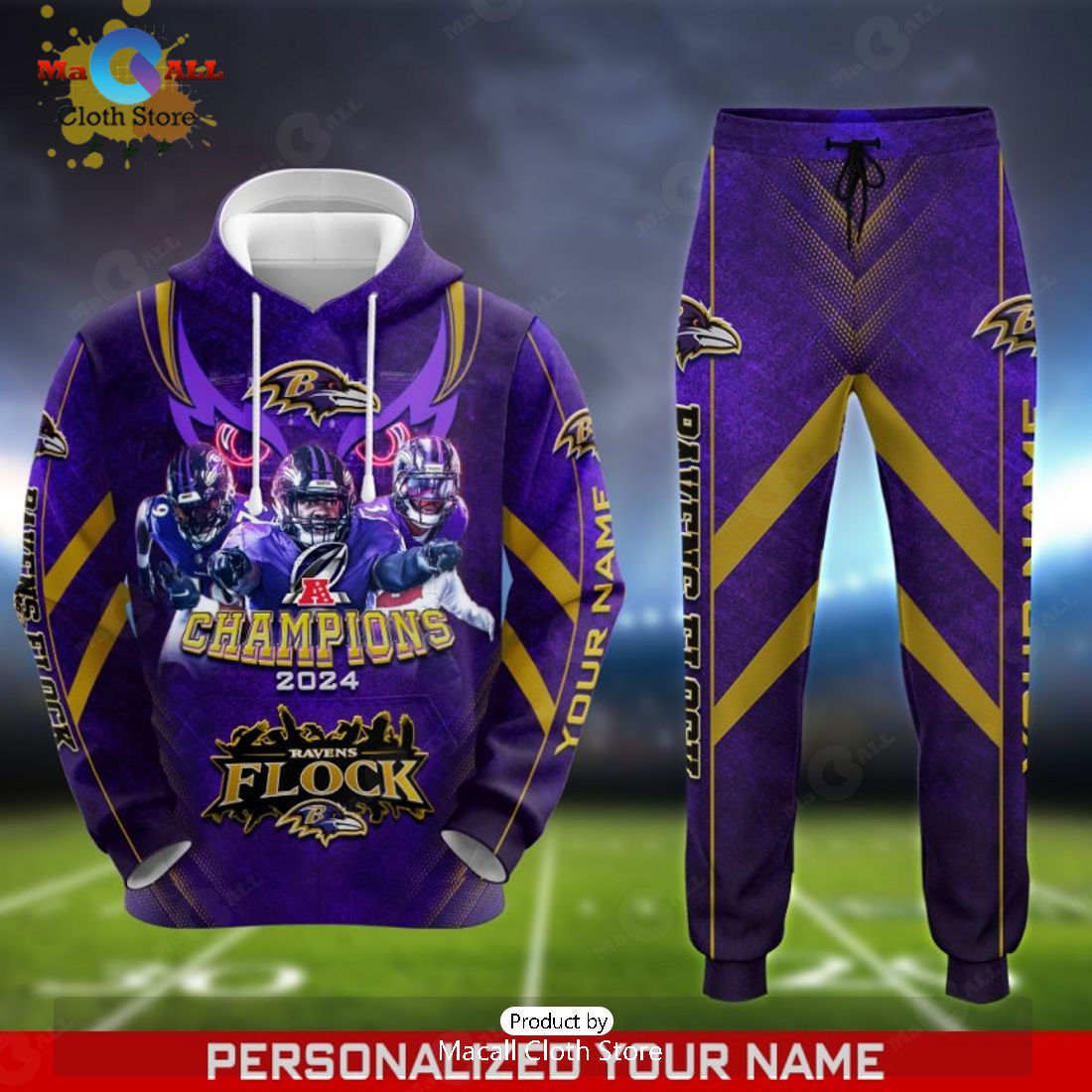 Custom Name Baltimore Ravens AFC Champions 2024 Gifts Hoodie And Pants ...