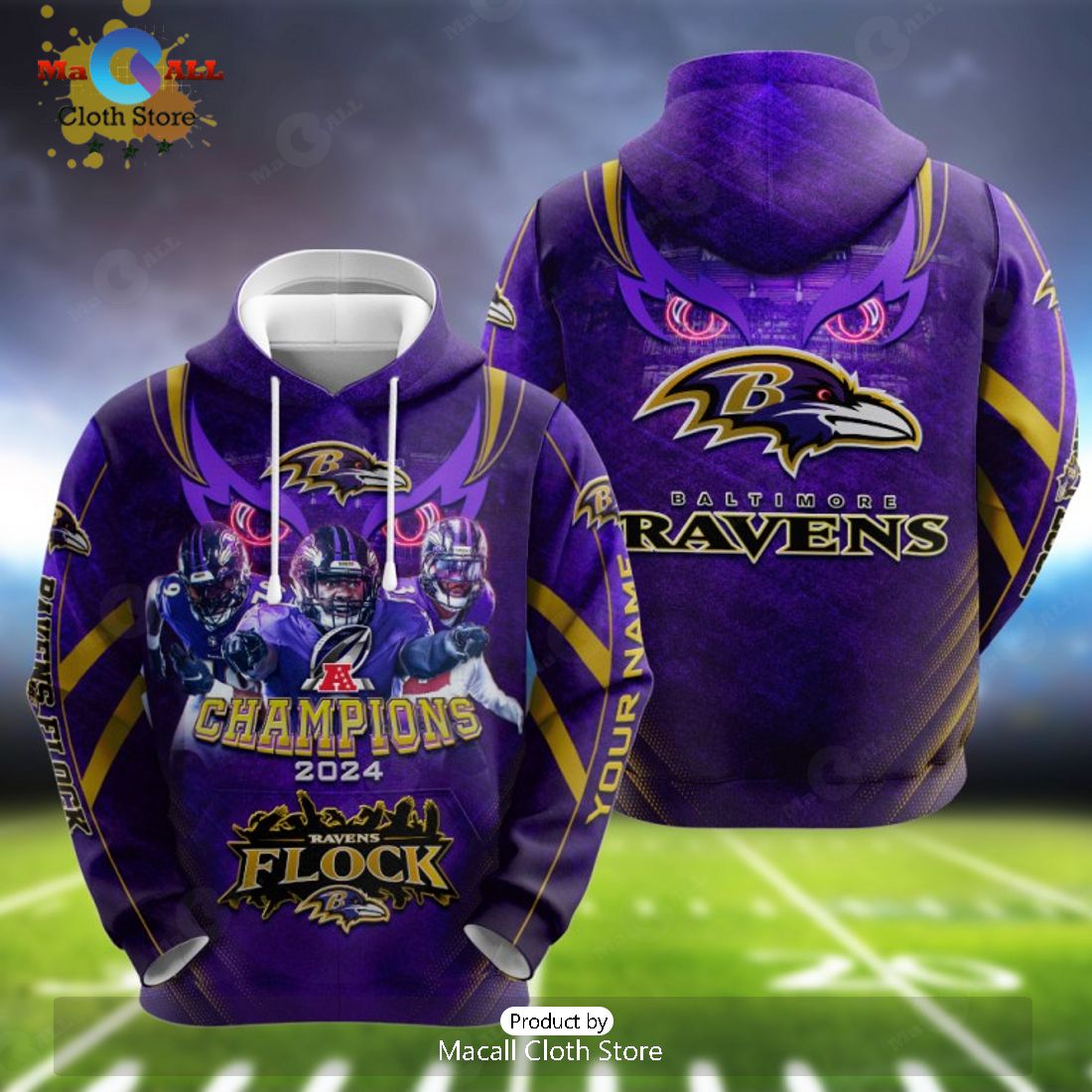 Custom Name Baltimore Ravens AFC Champions 2024 Gifts Hoodie And Pants