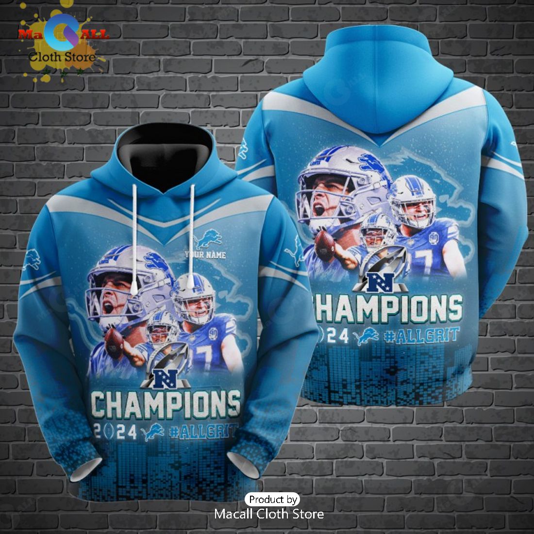 Custom Name Detroit Lions AFC Champions 2024 Gifts Hoodie And Pants