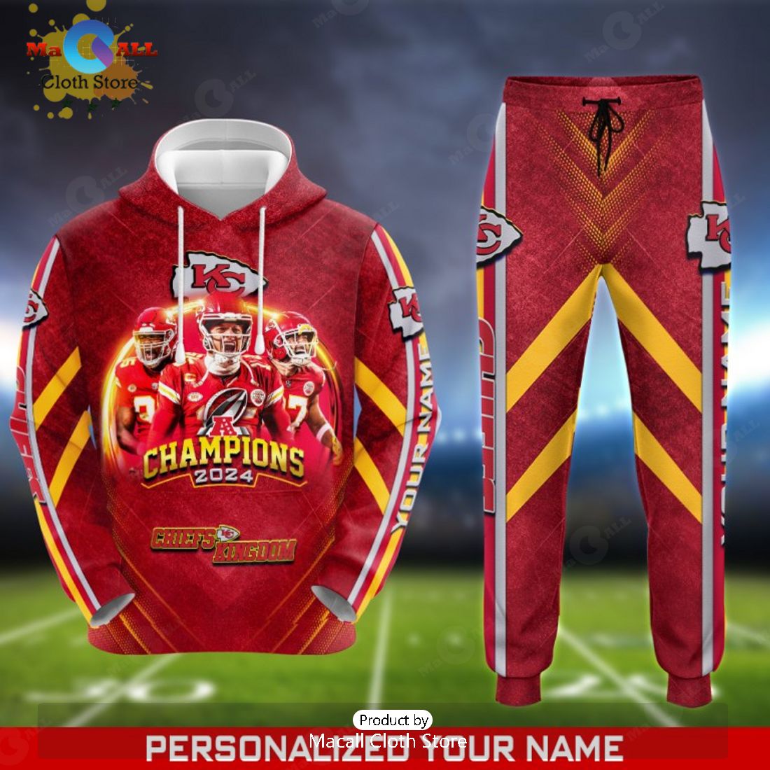 Custom Name Kansas City Chiefs AFC Champions 2024 Gifts Hoodie And Pants