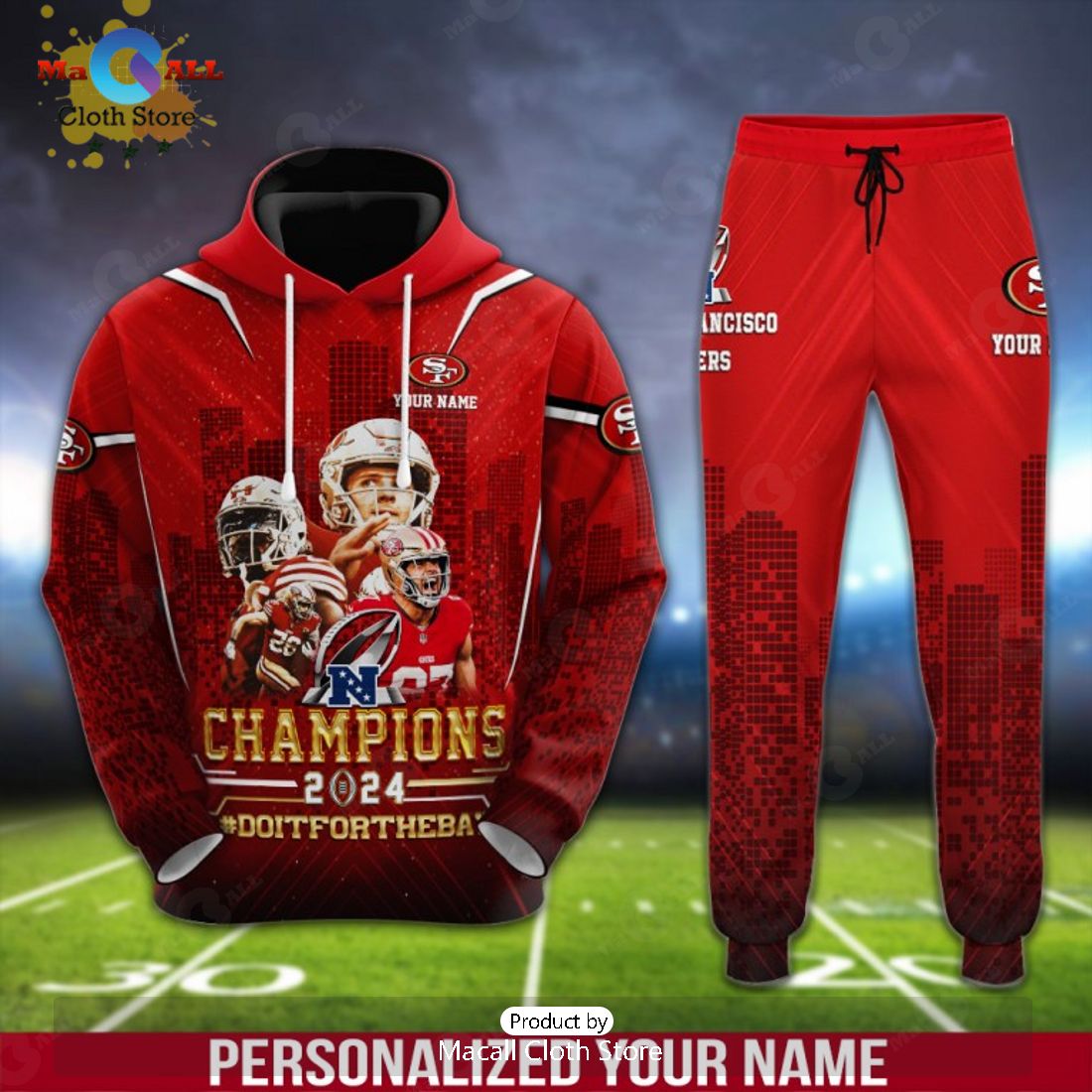 Custom Name San Francisco 49ers AFC Champions 2024 Gifts Hoodie And Pants