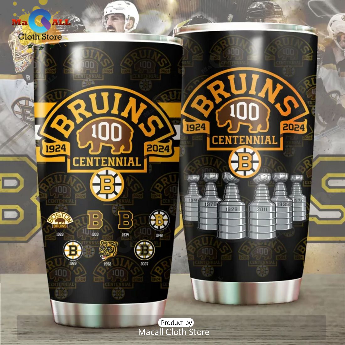Celebrating 100 Years Of Boston Bruins Team Hockey Logo Black Tumbler