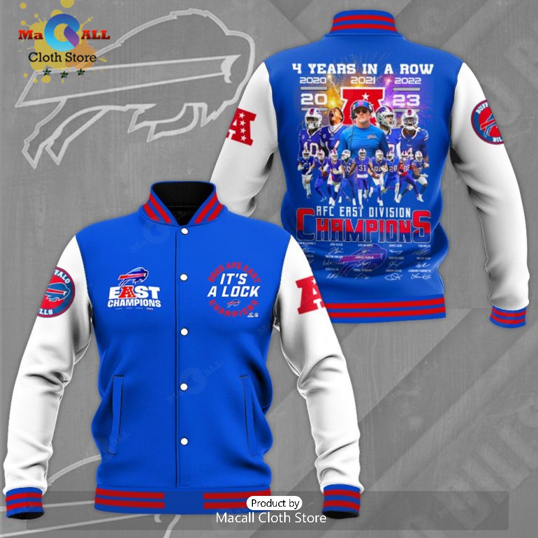 Buffalo Bills It’s A Lock 4 Years In A Row Blue Baseball Jacket, Sport Jacket