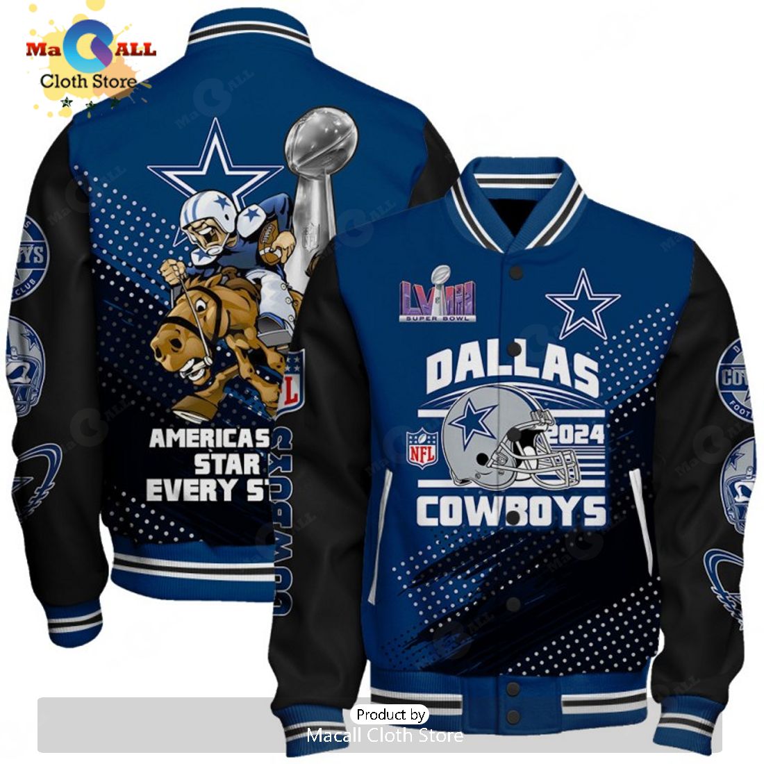 Dallas Cowboys Americas Team Star In Every Stripe Navy Baseball Jacket, Sport Jacket