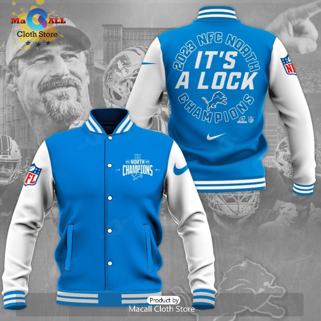 Detroit Lions 2023 NFC North Champions It’s A Lock Blue Baseball Jacket, Sport Jacket