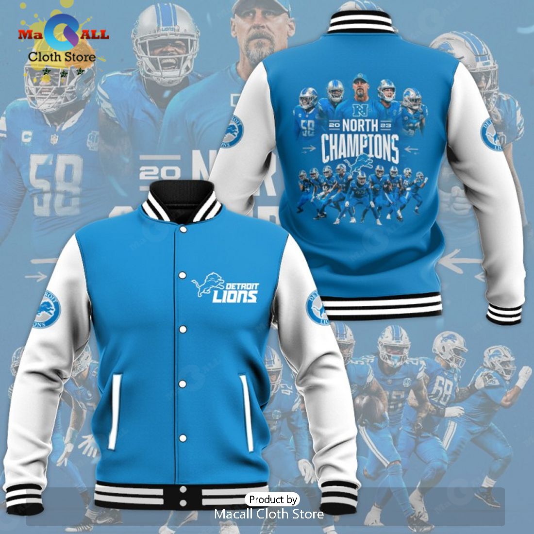 Detroit Lions 2023 North Champions Blue Baseball Jacket, Sport Jacket