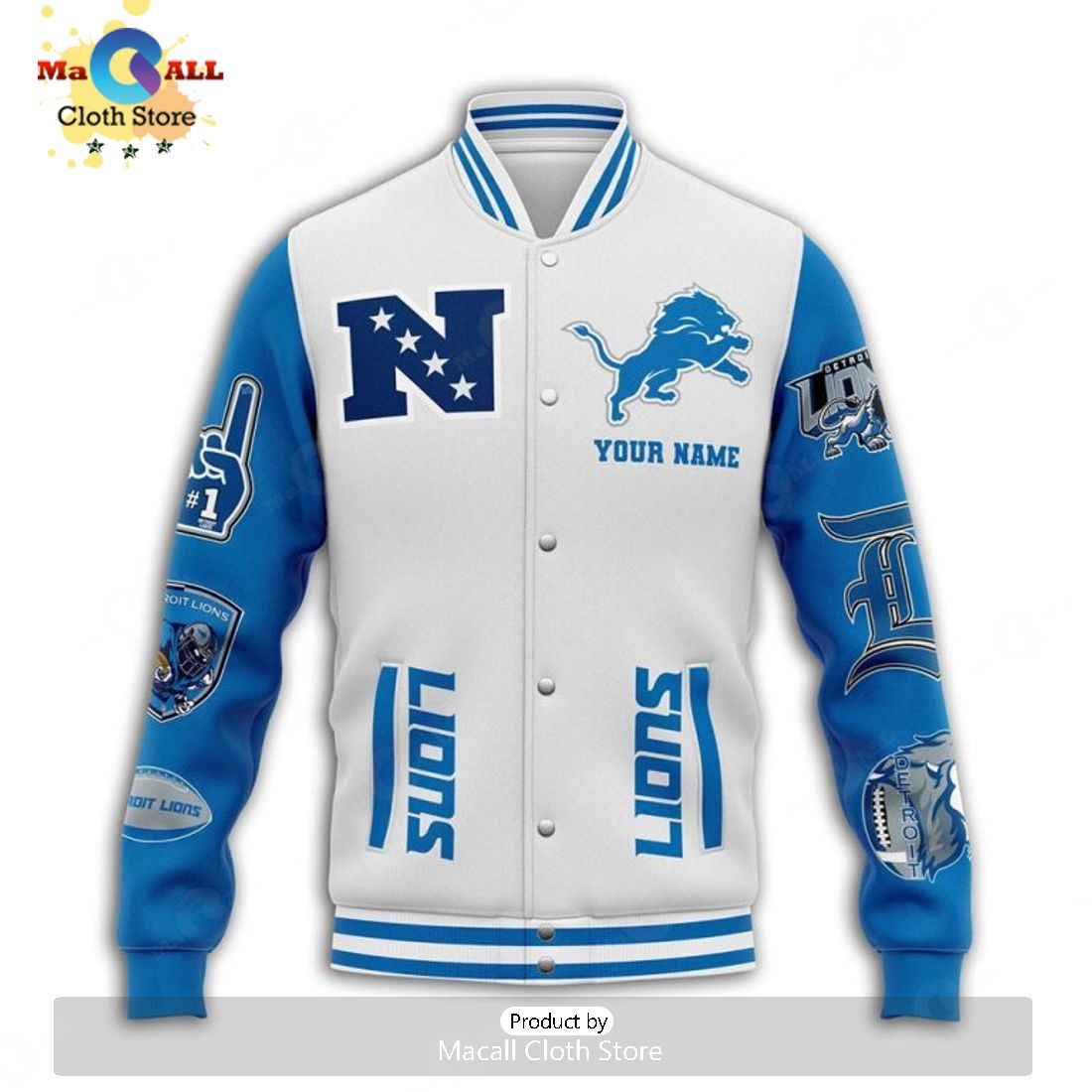 Detroit Lions Custom Name Football 1934 White Baseball Jacket, Sport Jacket