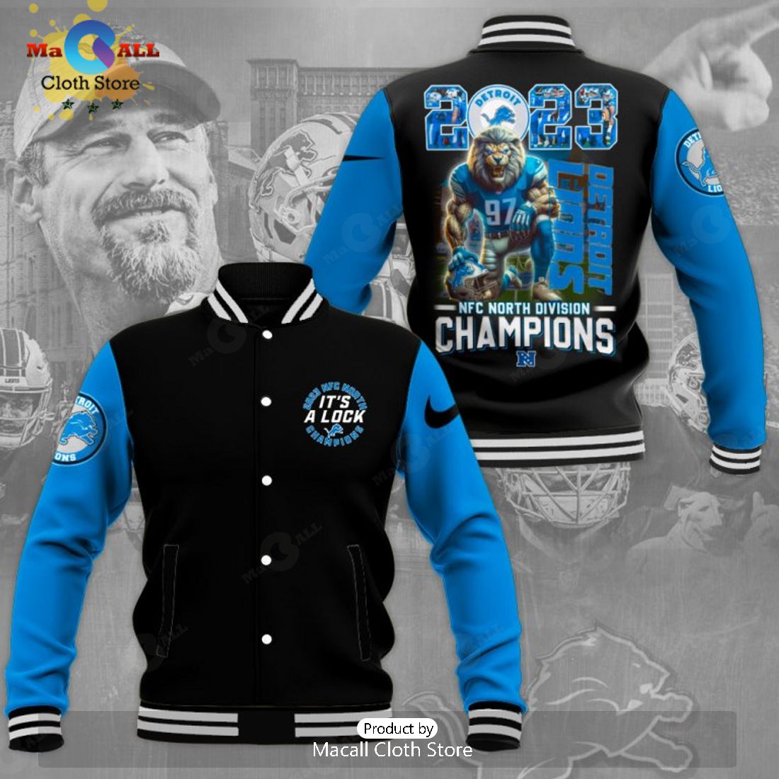 Detroit Lions It’s A Lock 2023 Division Champions Black Baseball Jacket, Sport Jacket