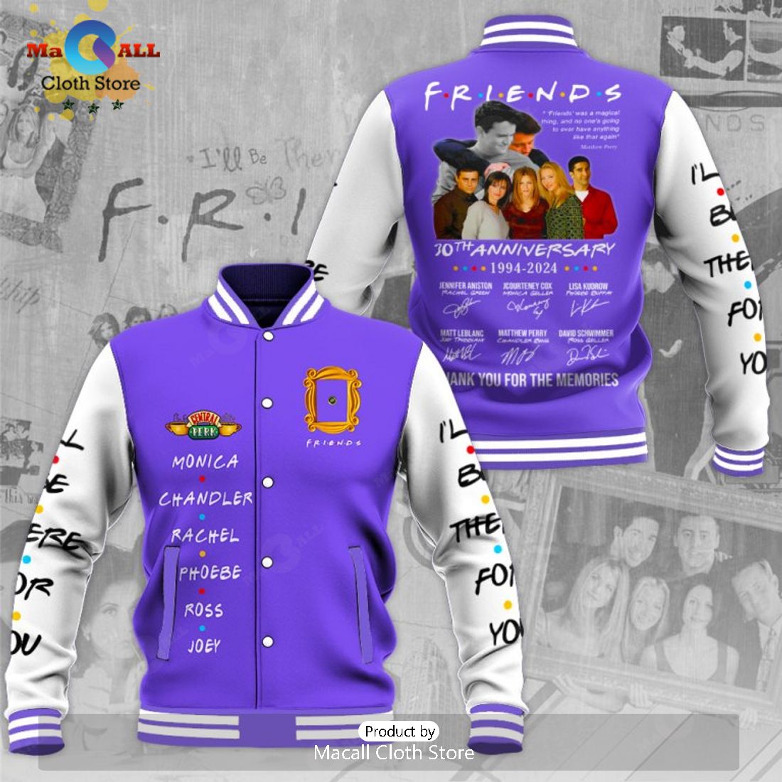 Friends 70th Anniversary 1994 2024 Memories Signatures Purple Baseball Jacket, Sport Jacket