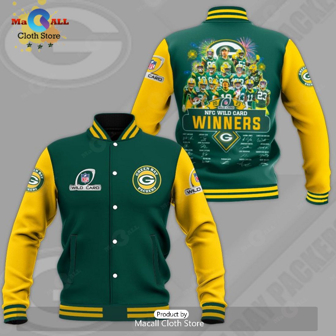 Green Bay Packers NFC Wild Card Winners Signatures Green Baseball Jacket, Sport Jacket