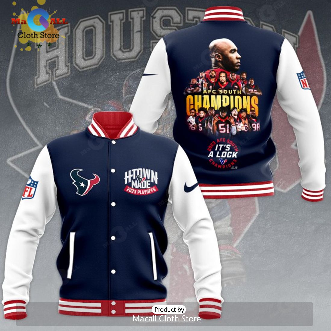 Houston Texans AFC South Champions Playoffs Navy Baseball Jacket, Sport Jacket
