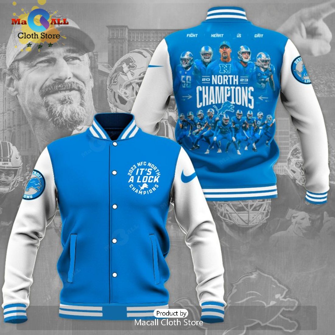 It’s A Lock Detroit Lions NFC North Champions Blue Baseball Jacket, Sport Jacket