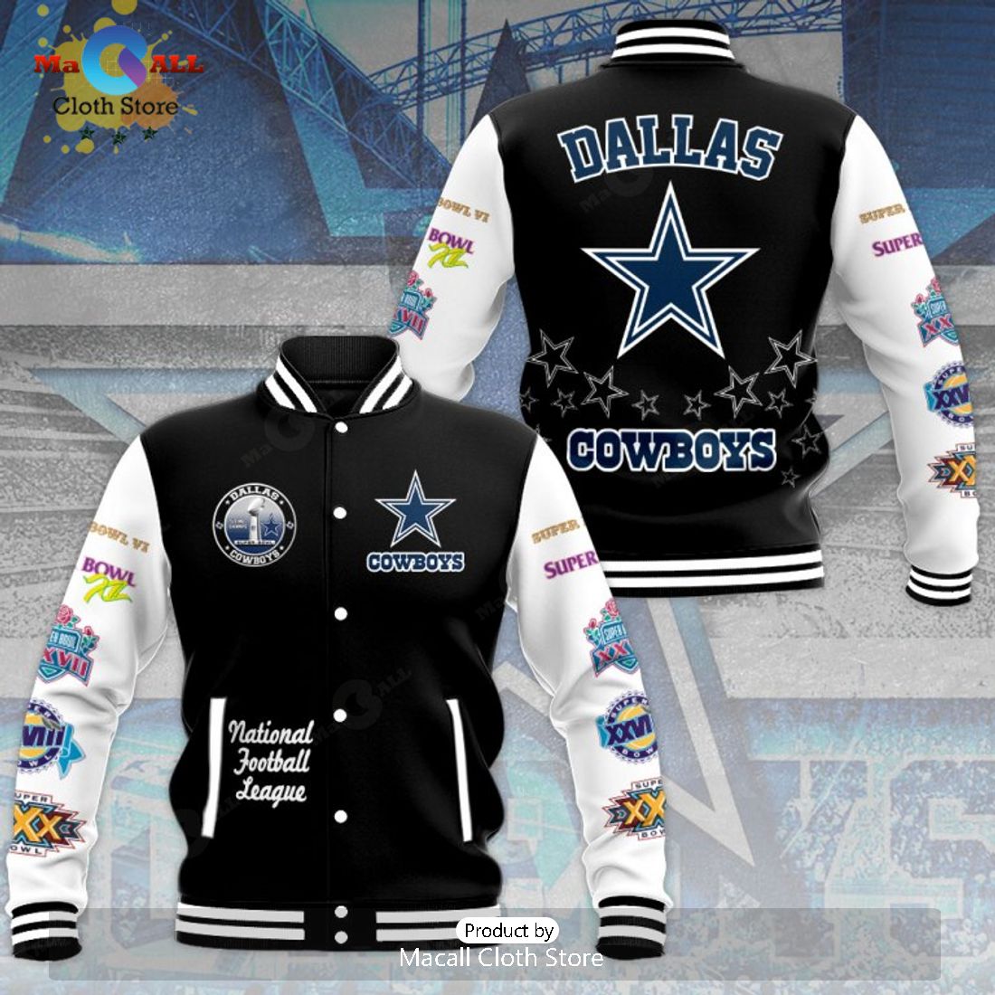 Luxury Dallas Cowboys National Football League Black Baseball Jacket, Sport Jacket
