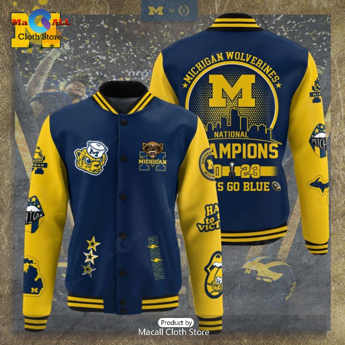 Michigan Wolverines 2023 Football Champions Let’s Go Blue Navy Baseball Jacket, Sport Jacket