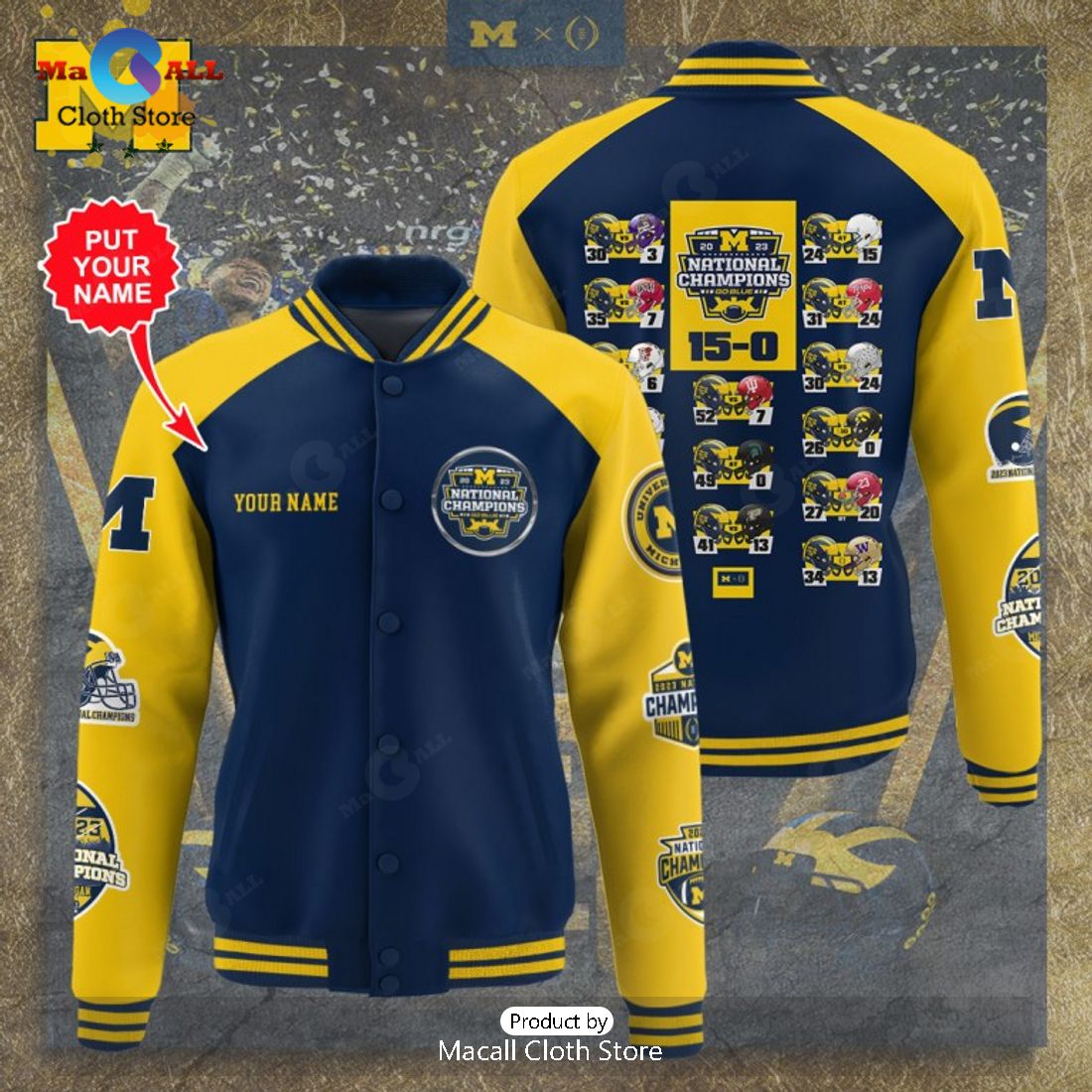 Michigan Wolverines Custom Football Champions Yellow Baseball Jacket, Sport Jacket
