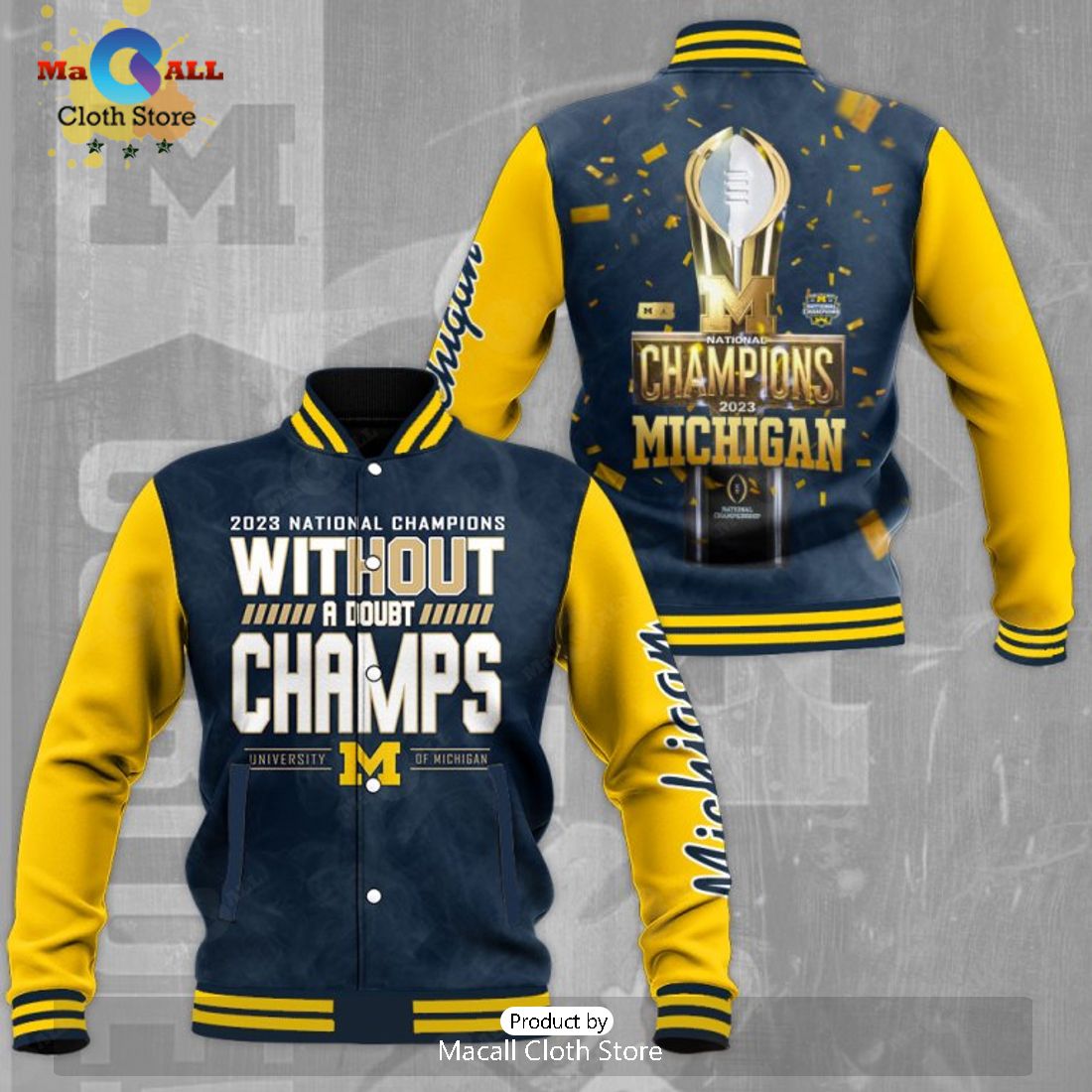 Michigan Wolverines Football A Doubt National Champions Navy Baseball Jacket, Sport Jacket