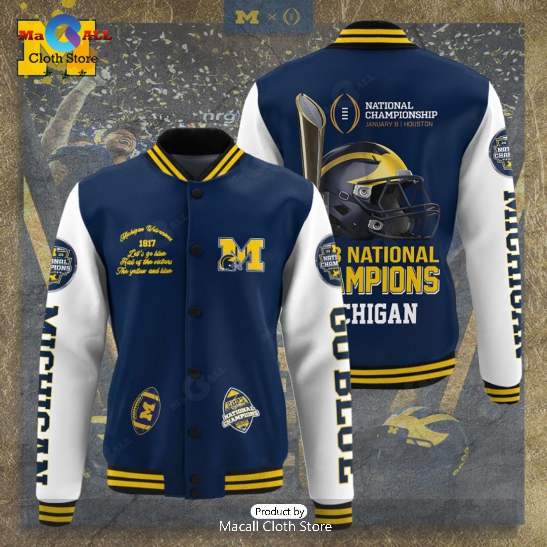 Michigan Wolverines Football Champions Navy Baseball Jacket, Sport Jacket