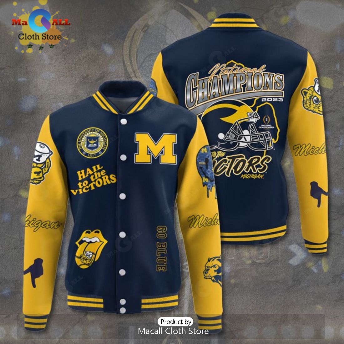 Michigan Wolverines Hail To The Victors Champions Navy Baseball Jacket, Sport Jacket