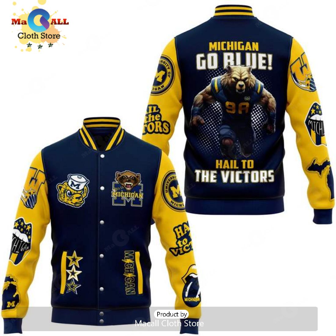 Michigan Wolverines Hockey Go Blue Hail To The Victors Navy Baseball Jacket, Sport Jacket
