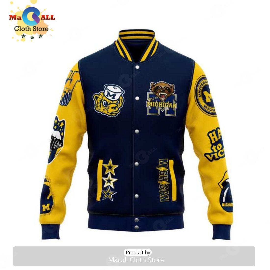 Michigan Wolverines Hockey Go Blue Hail To The Victors Navy Baseball Jacket, Sport Jacket
