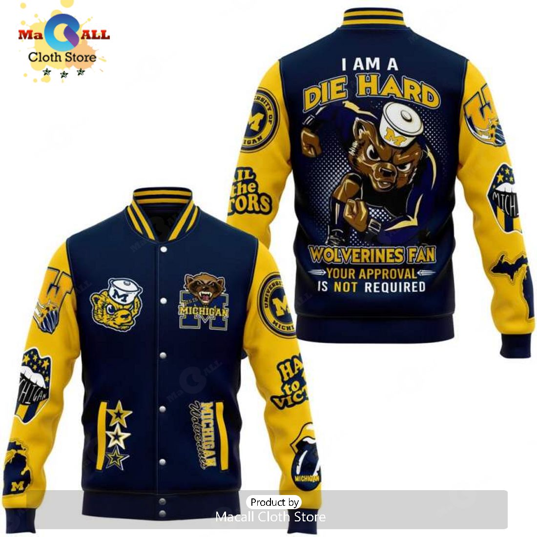 Michigan Wolverines Hockey I Am A Die Hard Navy Baseball Jacket, Sport Jacket