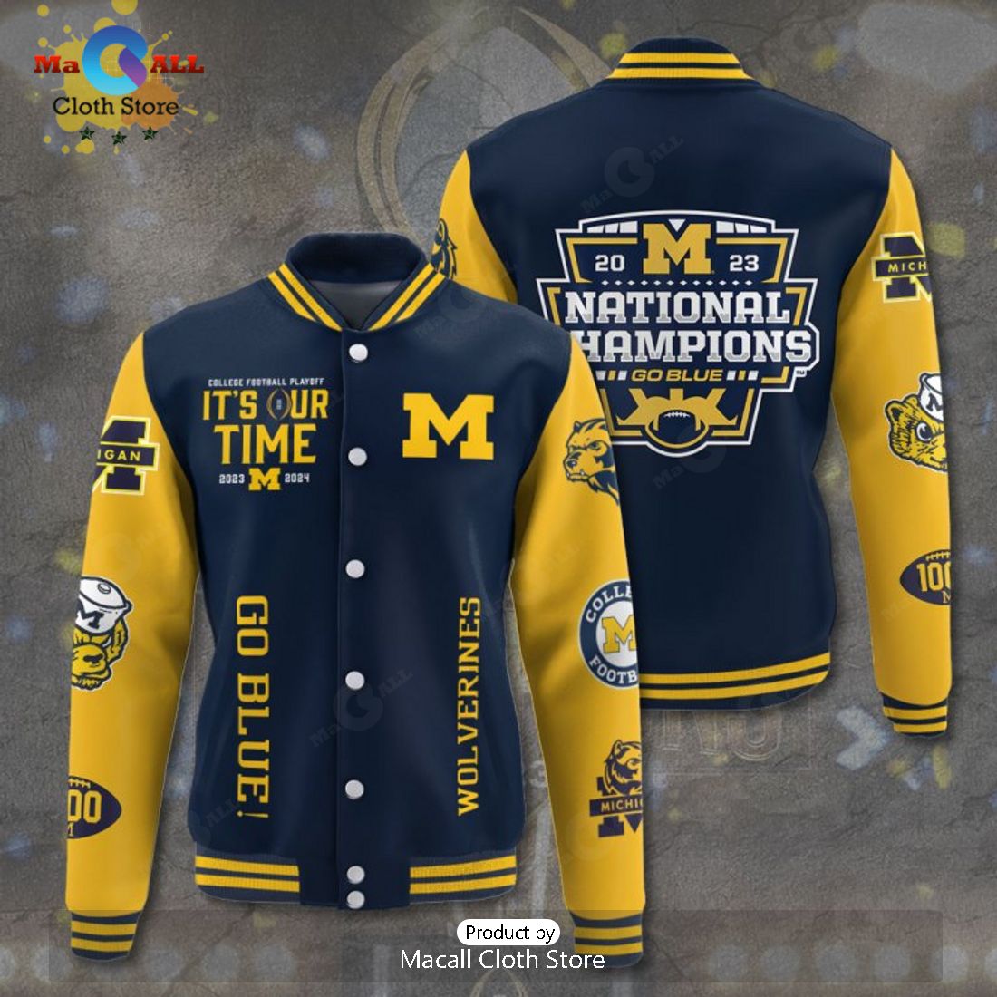 Michigan Wolverines It’s Our Time Champions Go Blue Navy Baseball Jacket, Sport Jacket