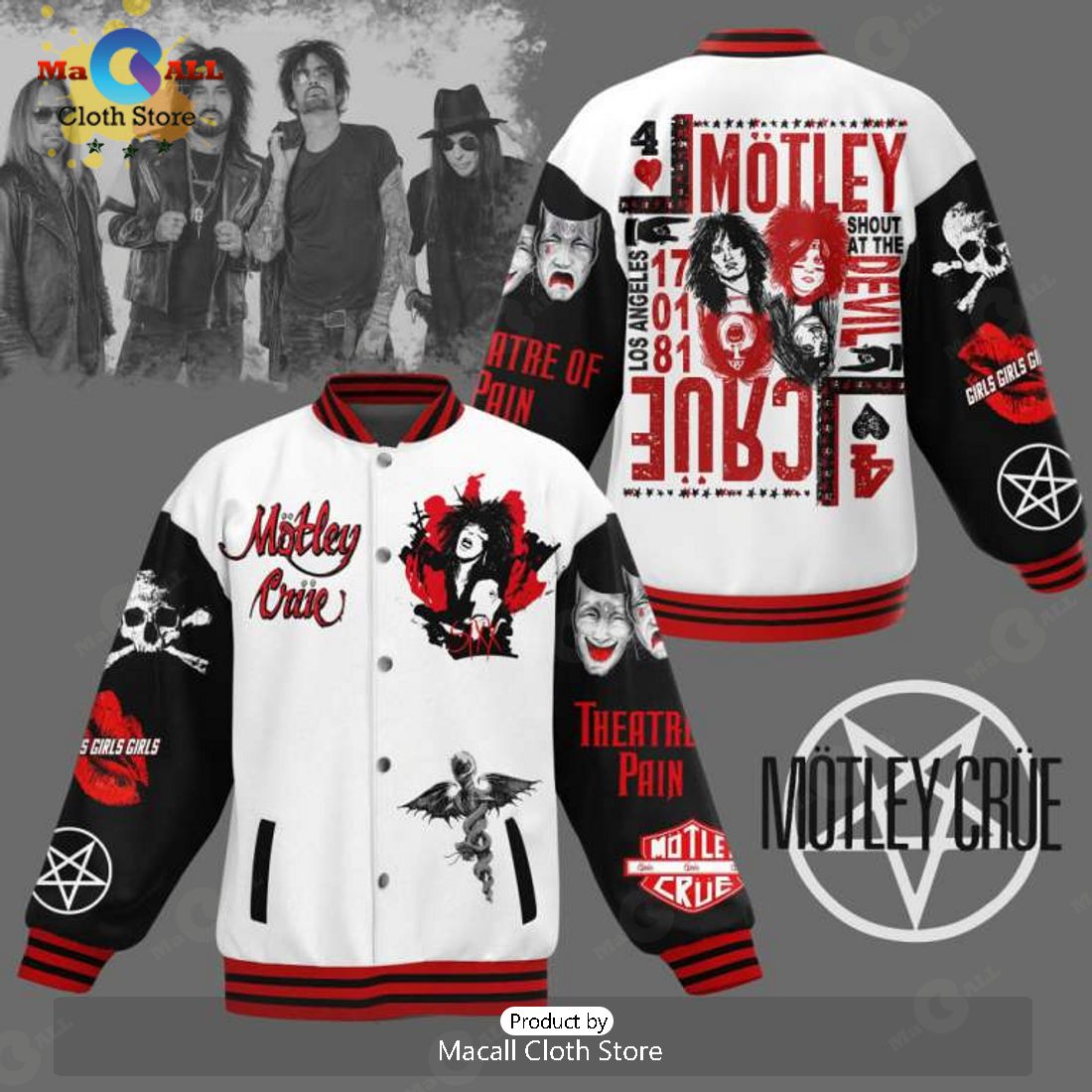 Motley Crue Special Gifts Design White Baseball Jacket, Sport Jacket