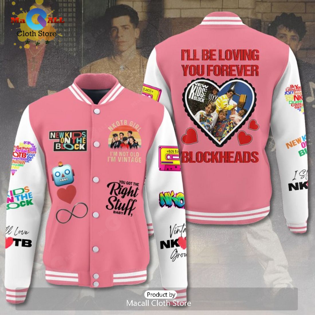 NKOTB New Kids On The Block Pink Baseball Jacket, Sport Jacket
