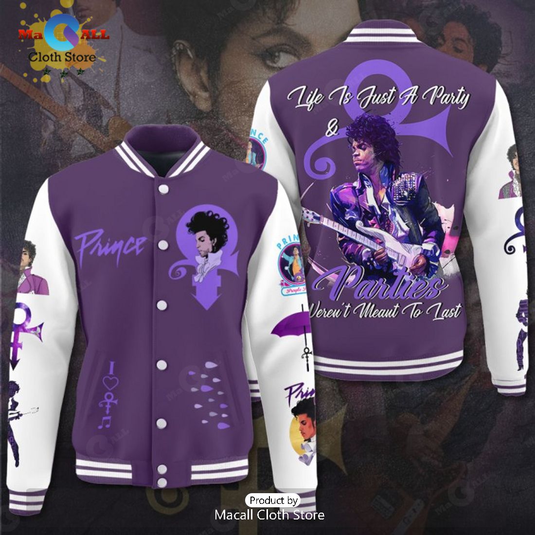 Prince Michael Jackson Life Is Just A Party Purple Baseball Jacket, Sport Jacket