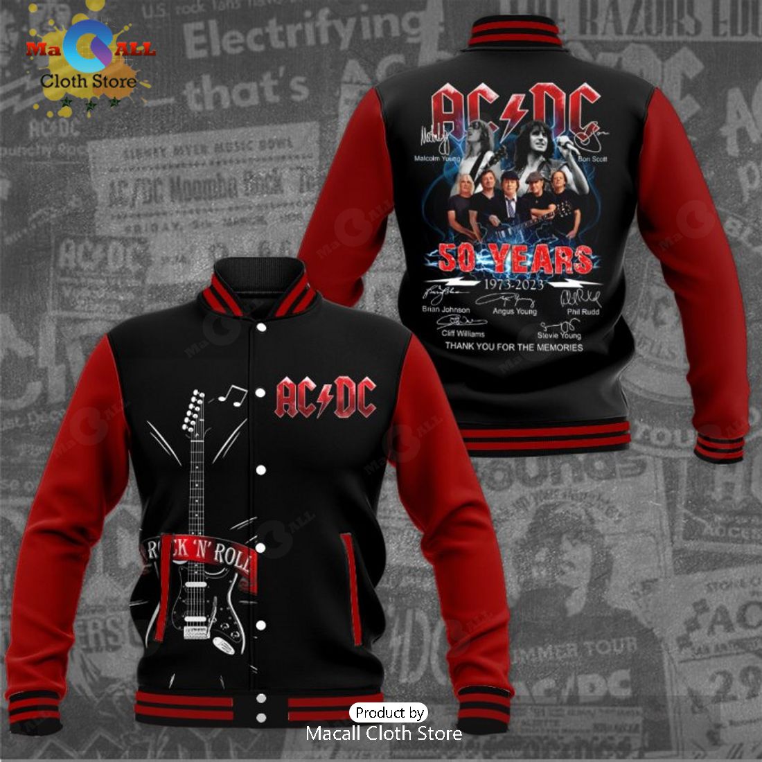 50 Years Of AC DC Memories Signatures Black Baseball Jacket, Sport Jacket